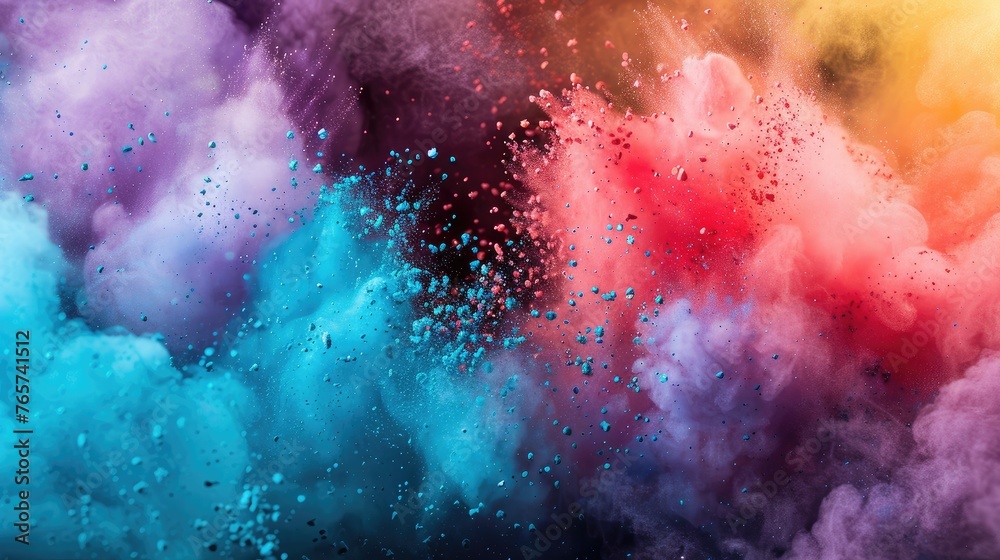 Splash of color powder background. Multicolored vibrant smoke. Indian holiday Holy