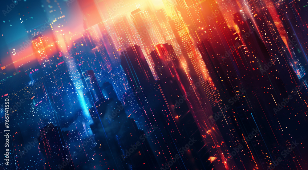 Neon city lines with neon lights Neon city lines with neon lights