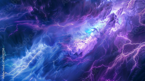 Stylized abstract art of a lightning storm in electric blues and purples. ,