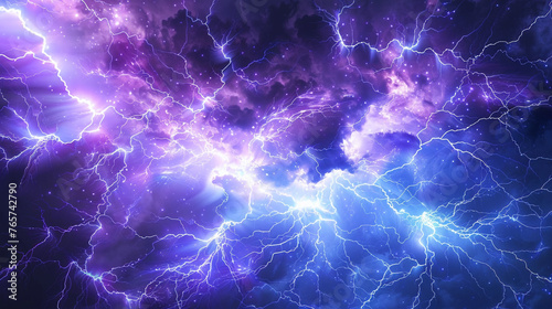 Stylized abstract art of a lightning storm in electric blues and purples. ,