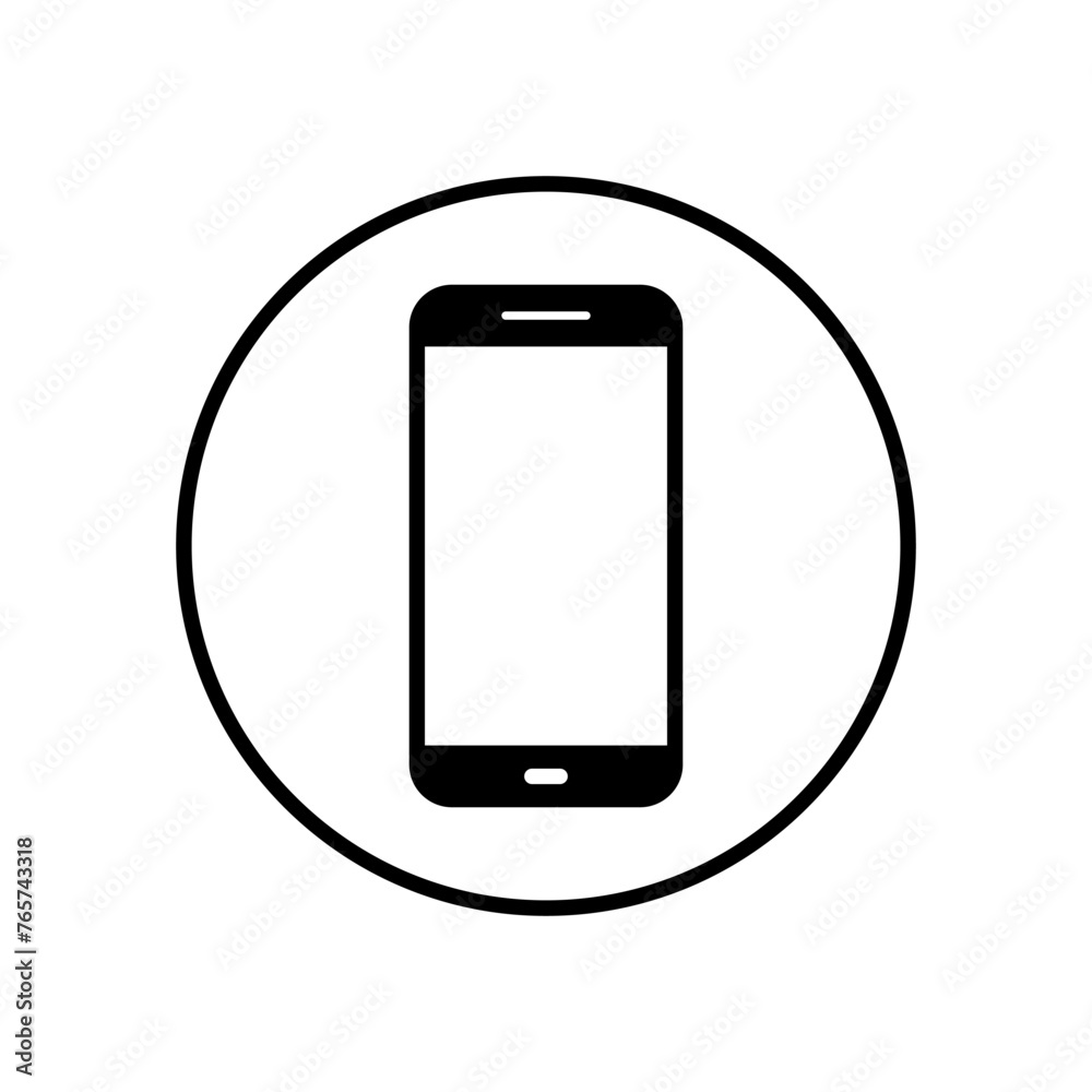 Cellphone, smartphone icon vector on circle line Cellphone, smartphone icon vector on circle line