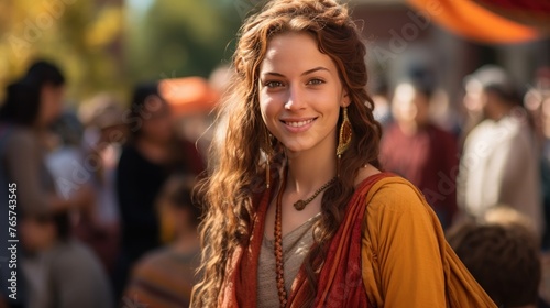 Beautiful young woman student attending a cultural event