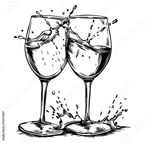 two wine glasses clinking together with wine spilling