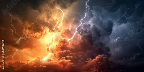 The dark clouds in the sky, lightning and thunder, storm Weather background banner 