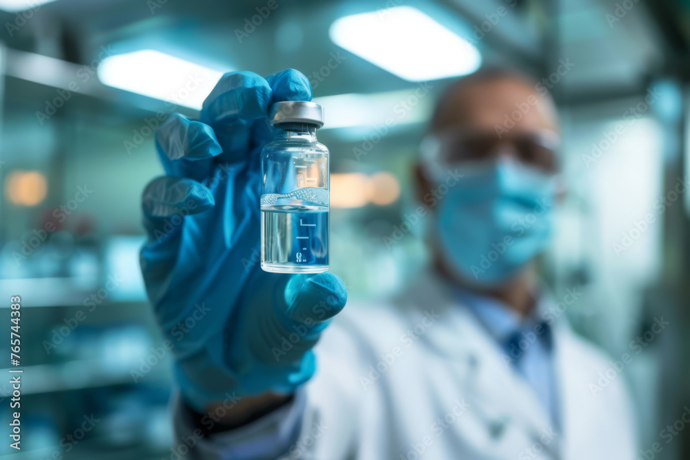 Medical Gloves Handling Test Tube Vials in Laboratory, Vaccine, Scientist - Generative AI
