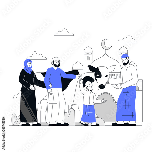 Moslem Family bring animals to the Mosque