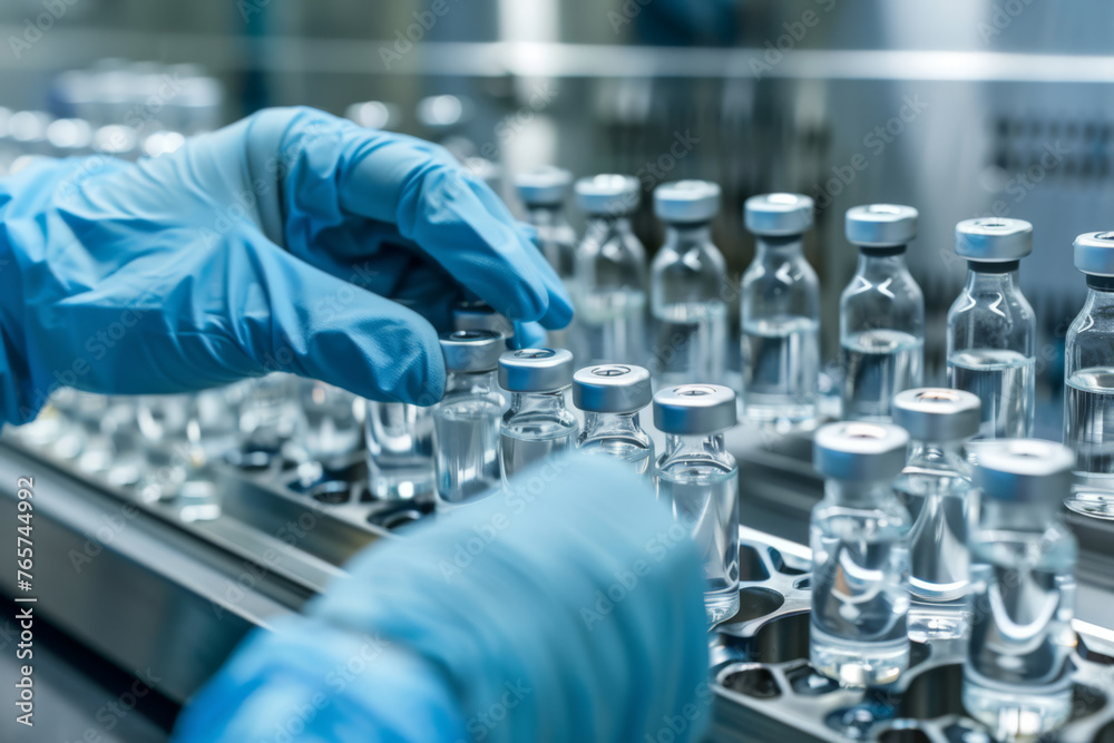 Medical Gloves Handling Test Tube Vials in Laboratory, Vaccine, Scientist - Generative AI