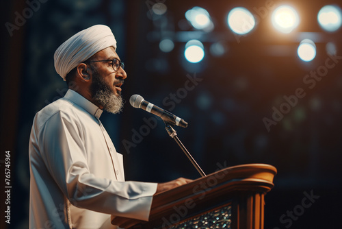 photo of Muslim Man Giving Lecture On Podium