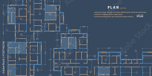 Architectural plan .House plan project .Engineering design .Industrial construction of houses . Vector illustration.