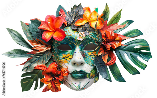 An Exotic Carnival Mask Inspired by Vibrant Wildlife Isolated on Transparent Background. photo