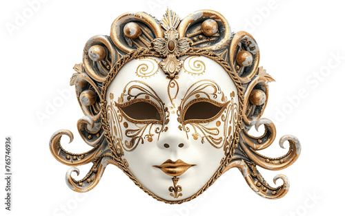 An Ornate Venetian Carnival Mask Adorned in Golden Beauty Isolated on Transparent Background. © Yasir