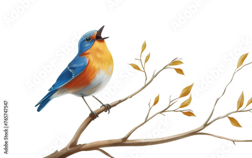 Beautiful Bluebird Singing Serenely on Branch Isolated on Transparent Background.