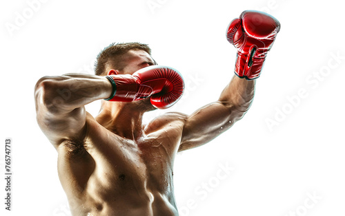 Boxer Throwing a Mighty Punch in the Ring Isolated on Transparent Background.