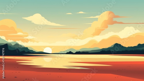beautiful view of sunset over lake wallpaper. A landscape of Sunset over lake. landscape with a lake and mountains in the background. landscape of mountain lake and forest with sunset in evening.