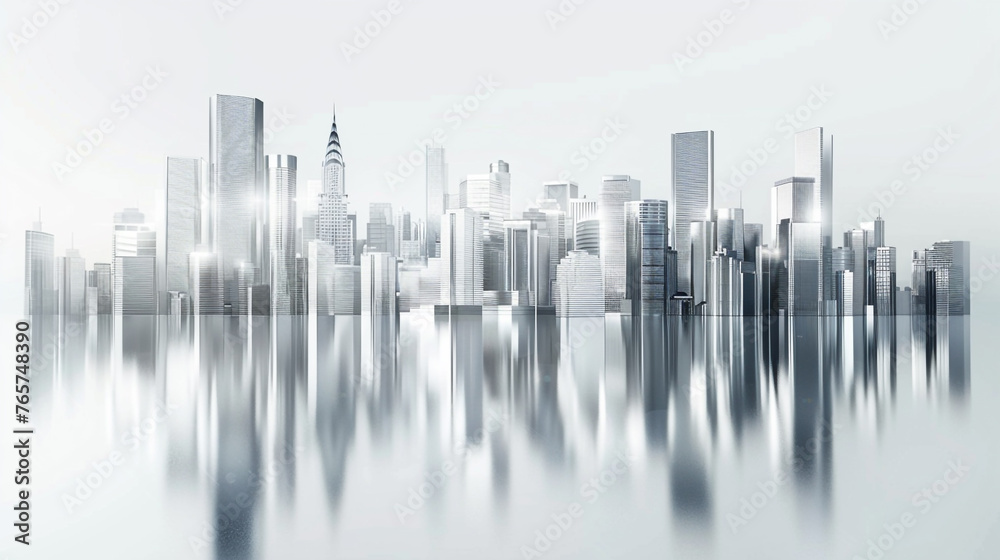 3D model of a silver and chrome metropolis with many skyscrapers. The reflection of the nearest building can be seen on the surface of the building. 3D model of a silver and chrome metropolis with many skyscrapers. The reflection of the nearest building can be seen on the surface of the building.