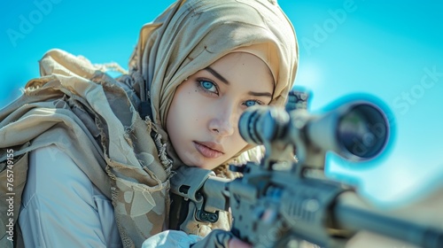 Beautiful Women muslim as sniper army