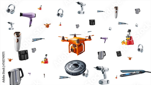 Animated rotation of technological appliances. Sales of e-commerce and shopping products.