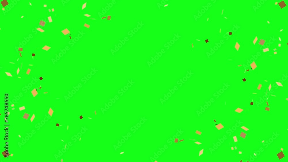 3 kind animation of golden particle confetti for editing greeting card celebration, happy birthday, party isolated on green screen background