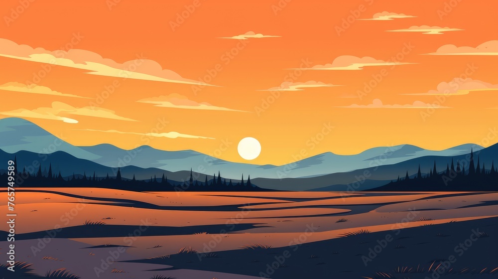 Fototapeta premium beautiful view of sunset over lake wallpaper. A landscape of Sunset over lake. landscape with a lake and mountains in the background. landscape of mountain lake and forest with sunset in evening.