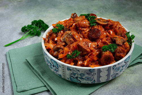 Bigos, bigus is a national Polish dish, made of cabbage and meat, stewed, homemade, no people, photo