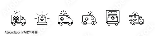 ambulance hospital emergency vehicle icon set medical accident rescue car sign health care transportation vector outline illustration