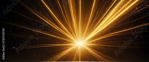 Burst of yellow rays of light abstract on dark golden sparkling backdrop with copy space from Generative AI