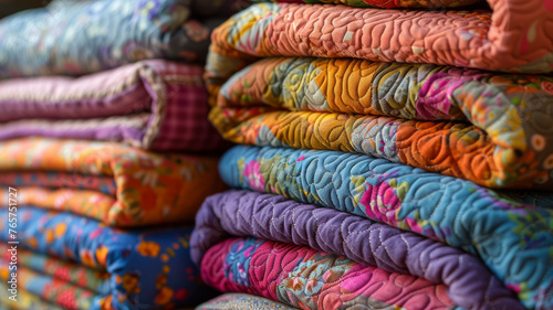 Stacks of colorful patterned fabric