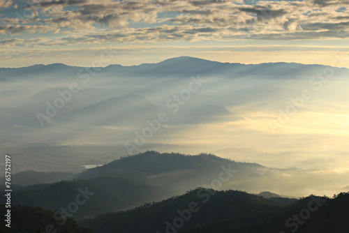 Scenic morning view of Pai City view from Doi Miang and Doi Thong viewpoint in Pai District at Mae Hong Son Province, Thailand 
