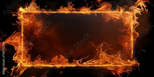 A rectangular frame made of fire, with flames surrounding it on a black background. square frame fire flames