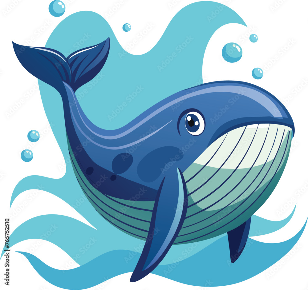 illustration of a cartoon whale fish, Cute Blue Whale vector illustration
