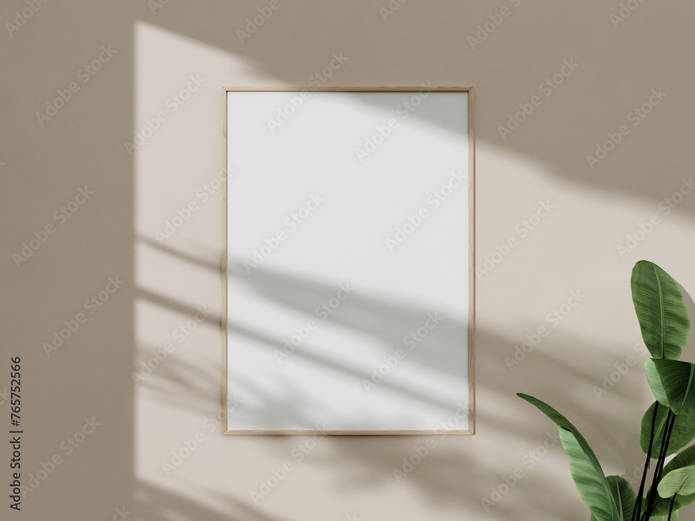 Frame mock up hanging on the wall. Frame poster on shadow wall. Frame mock up hanging on the wall. Frame poster on shadow wall.
