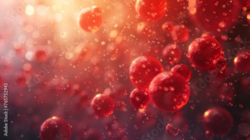 Close-up of vibrant red blood cells in motion