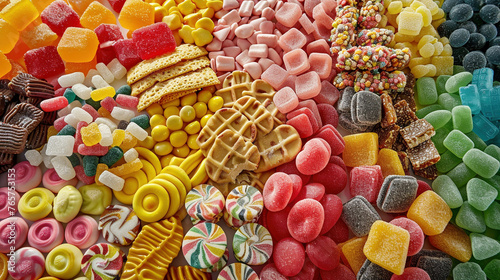 Colorful Candy and Sweets Assortment from Above