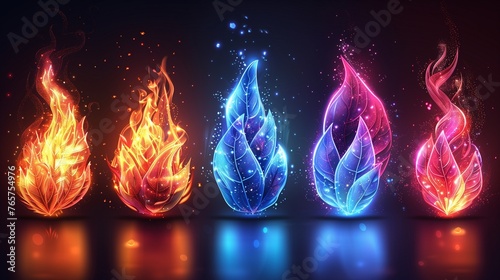 Red and blue flames icons set