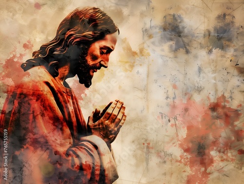 Artistic painting of portrait of Jesus Christ praying