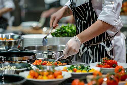 Chef expertly prepares colorful veggies in a professional kitchen.