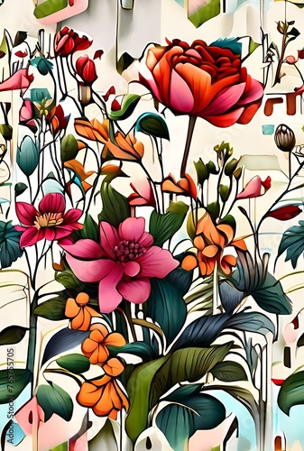 vibrant floral arrangement painting with various flowers Generative AI  1 