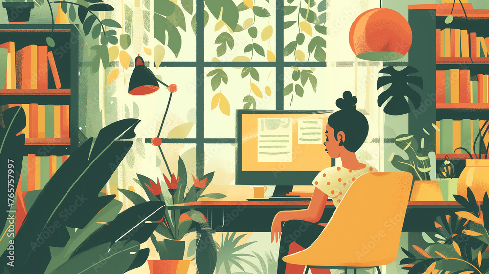 illustration of a person working on a laptop,ai