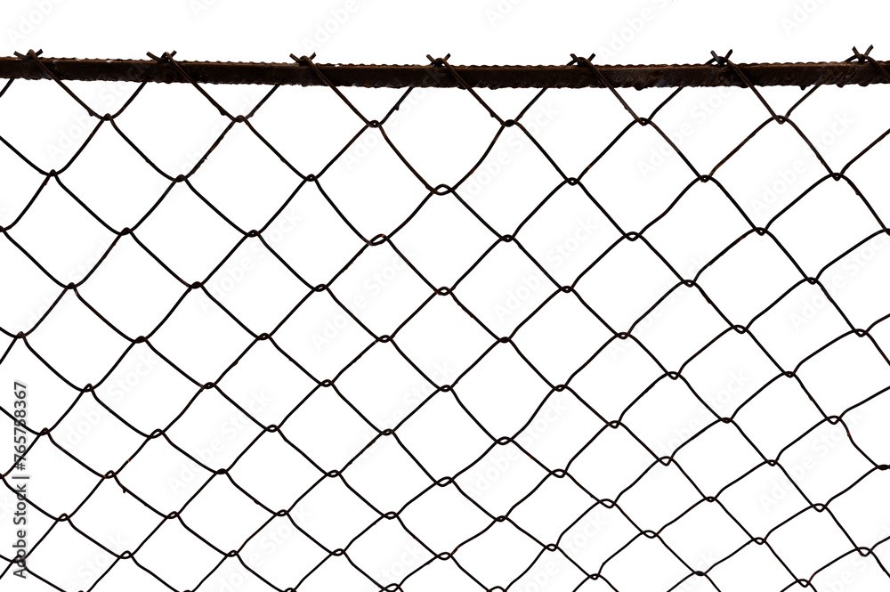 The texture of the metal mesh on a white background. Torn steel, metal mesh with holes The texture of the metal mesh on a white background. Torn steel, metal mesh with holes
