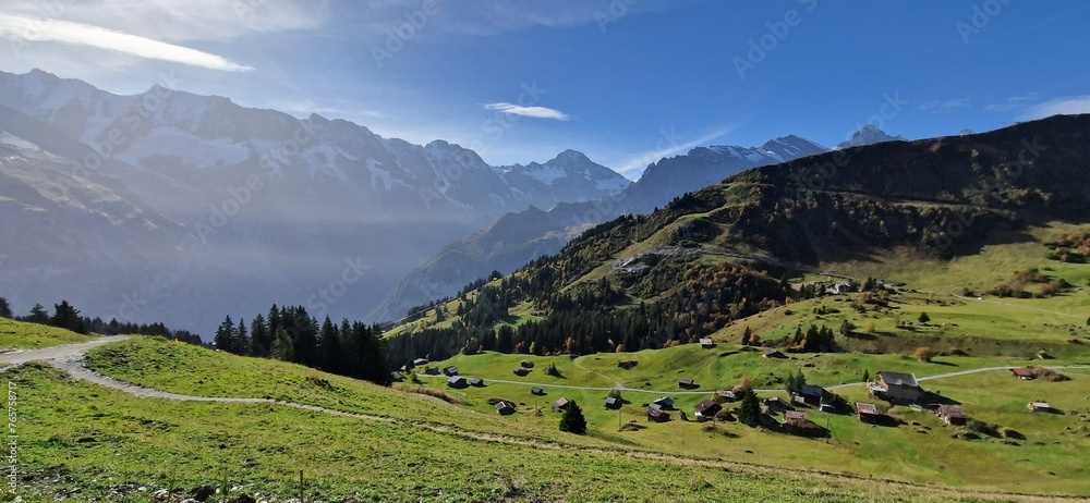 panorama of the mountains in the alps