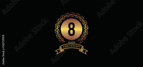 8st anniversary logo with gold, and black background photo