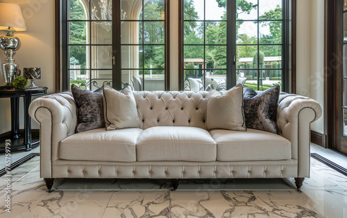 White Couch on Wooden Floor