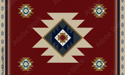 Red ethnic native mexican style rug, Navajo tribal vector seamless pattern, Native American ornament, Ethnic South Western decor style, Boho geometric ornament.
