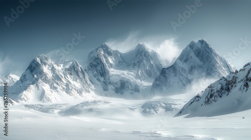 Snow Covered Mountain Range Under Cloudy Sky