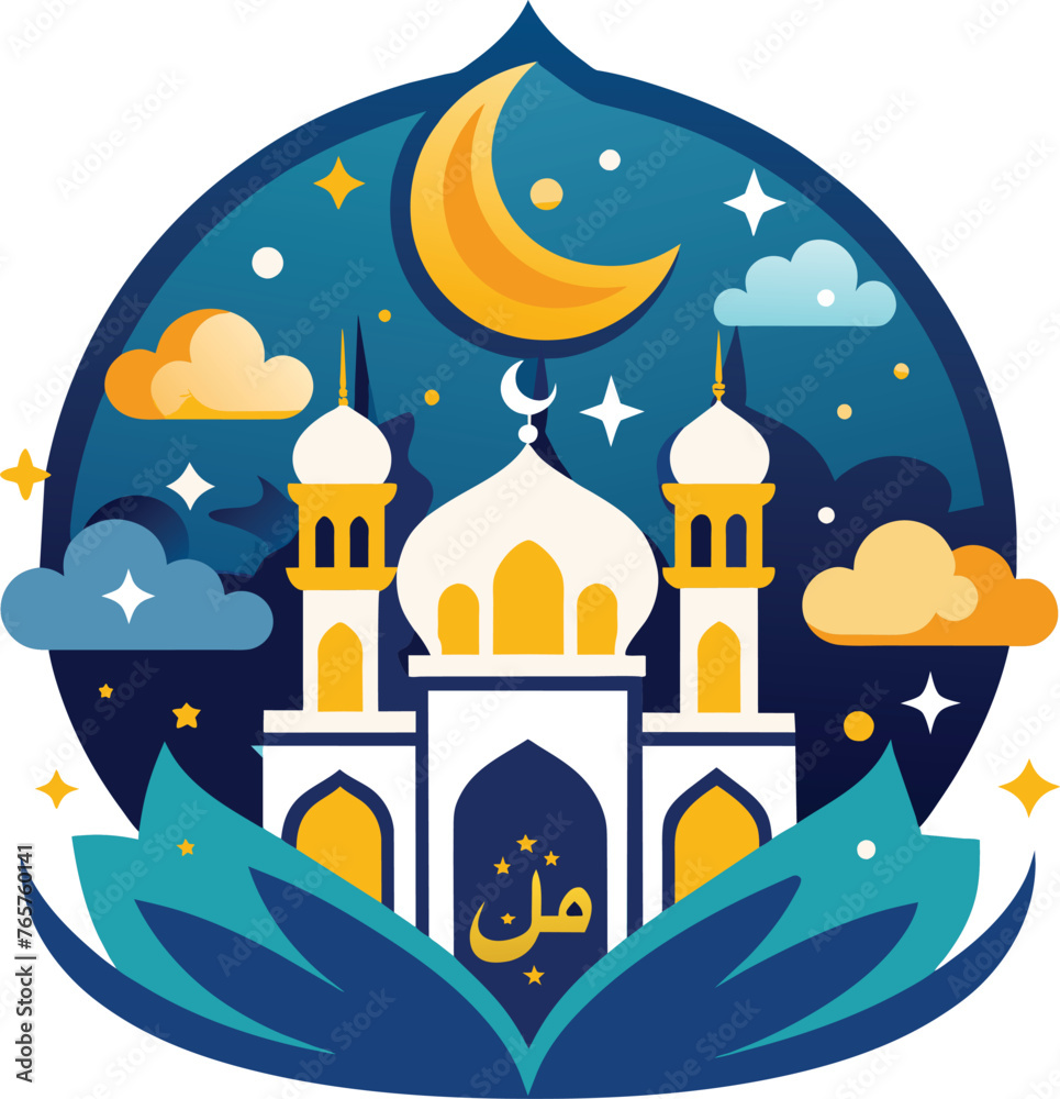 Mosque in the night sky. Vector Mosque in the night sky. Vector