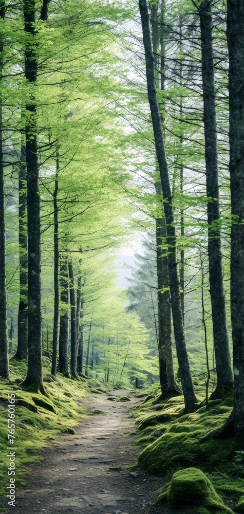 Obraz premium Serpentine Path Amidst Verdant Forest. Generative AI.