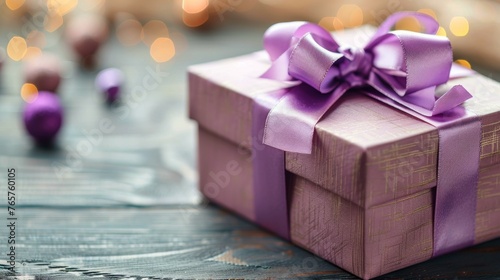 Close Up of Purple Wrapped Present