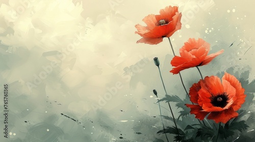 Red Flowers Painting on White Background