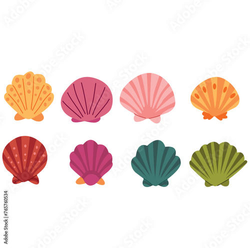 Set of colorful seashells isolated on white background. Vector illustration.  © Allakulyevva