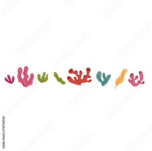 Coral set. Vector illustration isolated on white background. Hand drawing. 